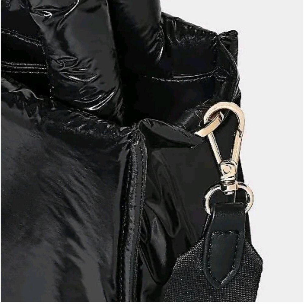 A New Day Black Puffer Mini Tote Bag Crossbody Lightweight Nylon Shoulder Purse - Picture 5 of 7